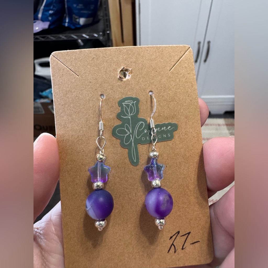 Purple Crystal Dangle Earrings With Silver Accents 27$